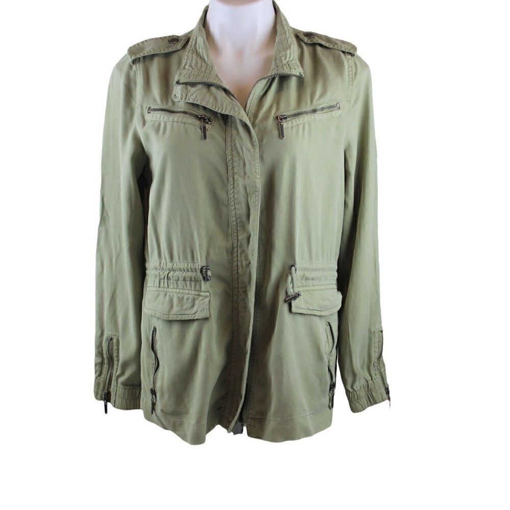 Max Jeans Small Tencel Utility Jacket Green Zippers Pockets
